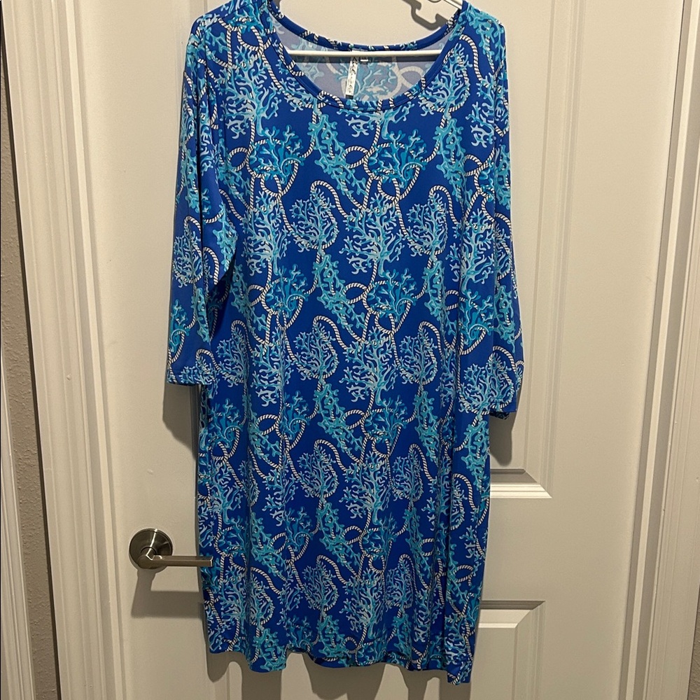 Lulu-B Vibrant Blue and White Patterned Dress
